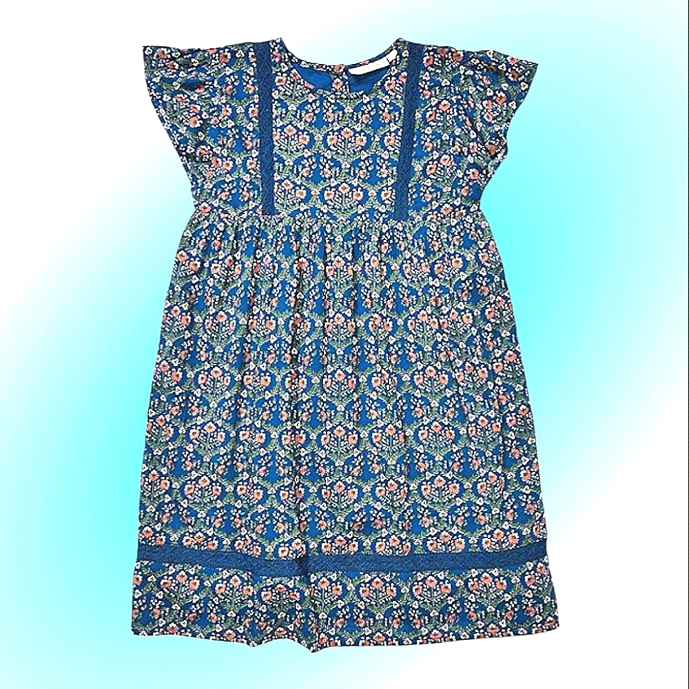 Roller Rabbit Blue Dress with Orange Floral Pattern